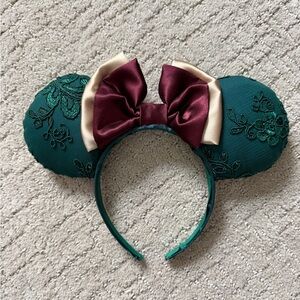 Holiday Green and Burgundy Minnie Ears Headband
